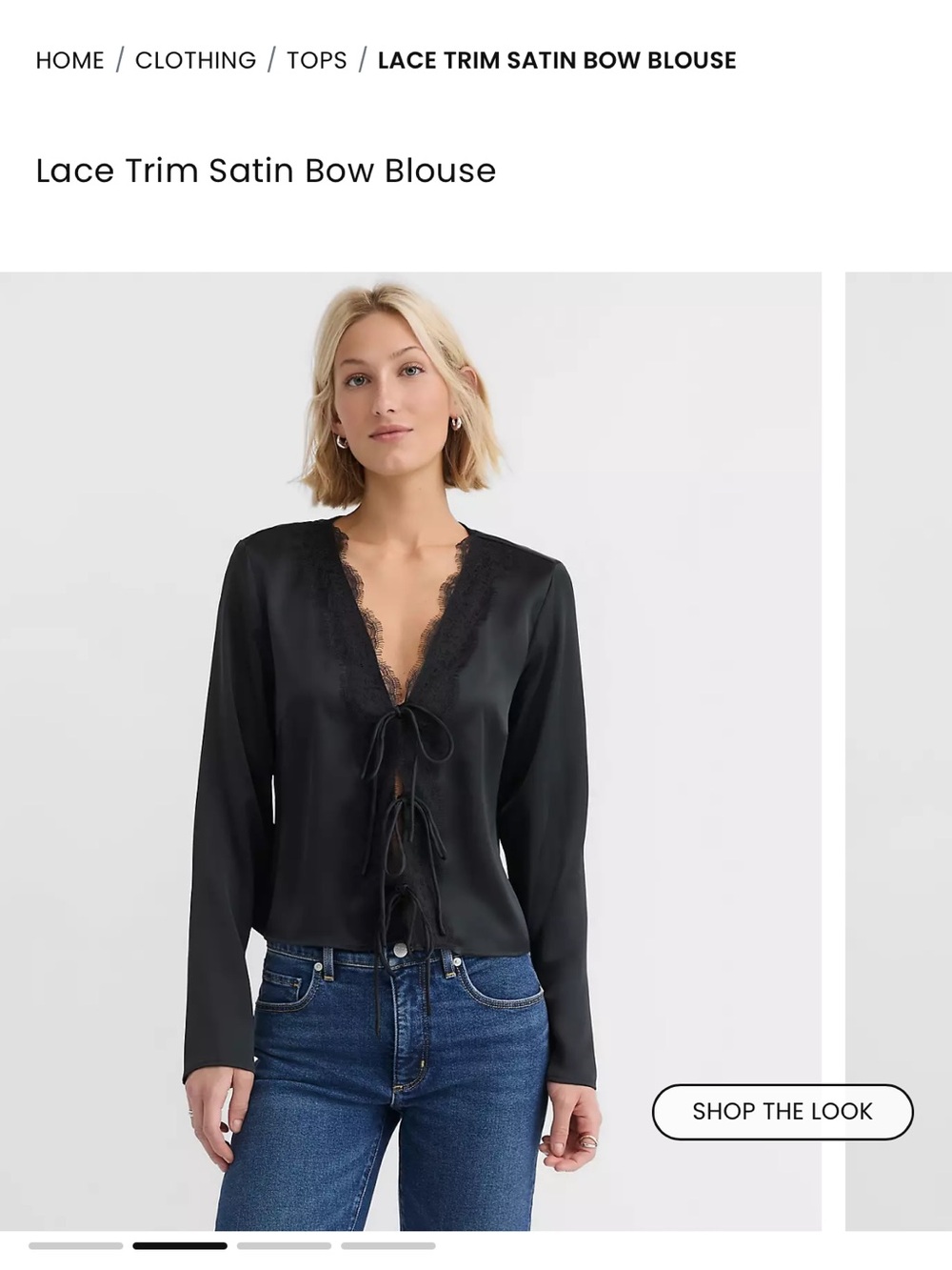 LOFT Lace Trim Satin Bow Blouse - Black